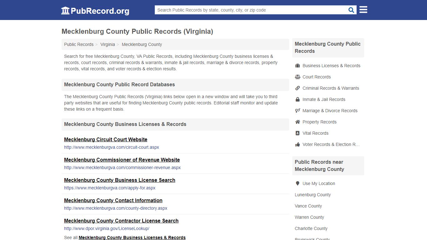 Mecklenburg County Public Records (Virginia) - PubRecord.org